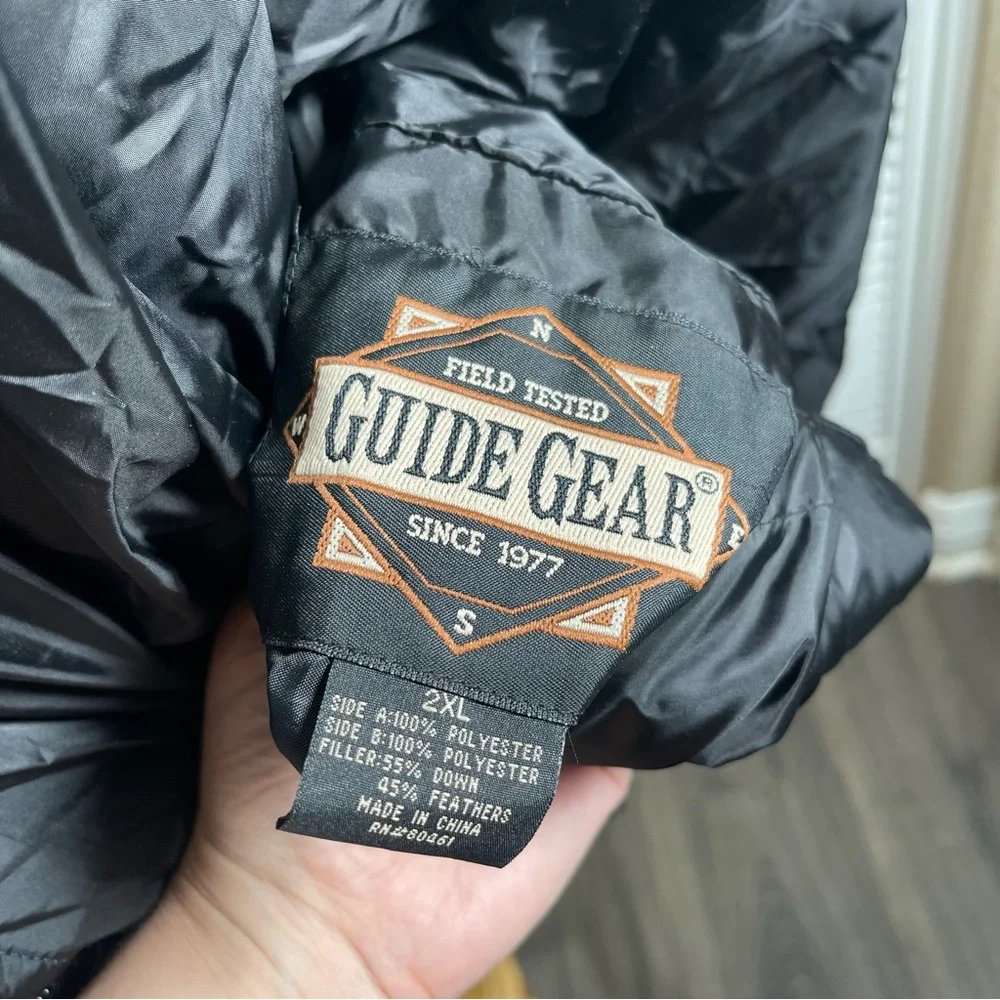 Guide Gear Reversible Down/Feather Puffer Jacket 2XL Black/Blue Hooded NWT